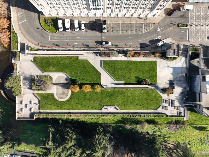 Birdseye view of View Park 1 parking garage, the proposed location for the new inpatient medical tower