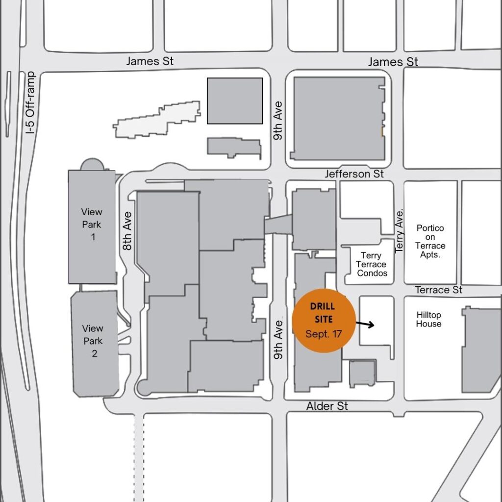 Map of the drilling site and neighboring apartments